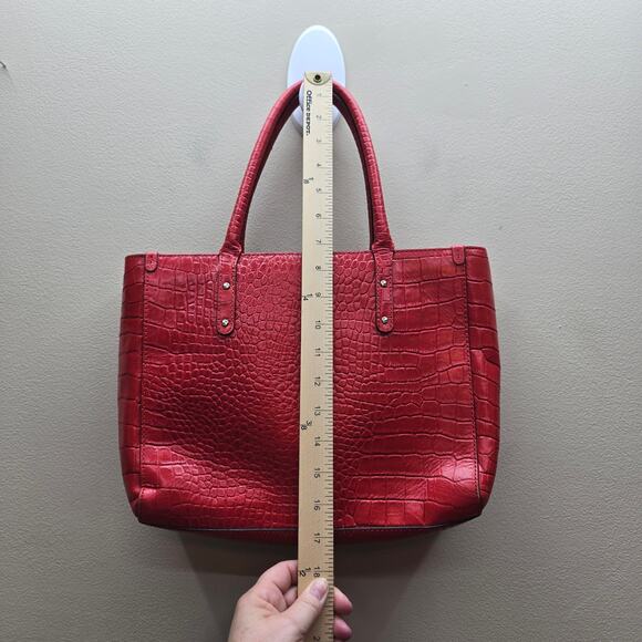 Kate Spade New York Leather Croc Embossed Tote Shoulder Handbag Red/Orange - Picture 8 of 14